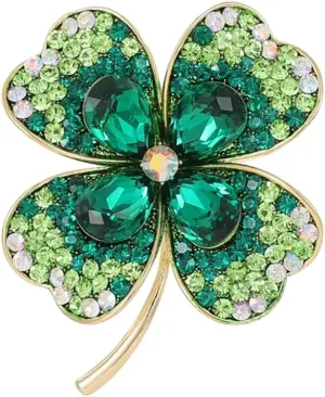 Shamrock Brooch with Rhinestones Green Crystal Lapel Pin for Women Souvenir Jewelry Lucky Accessory for Jackets and Bags