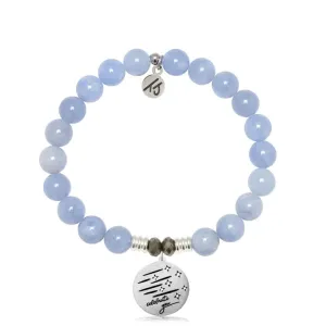Sky Blue Jade Gemstone Bracelet with Birthday Wishes Sterling Silver Charm