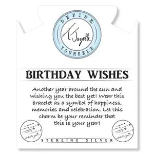 Sky Blue Jade Gemstone Bracelet with Birthday Wishes Sterling Silver Charm