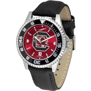 South Carolina Gamecocks Mens Competitor Ano Poly/Leather Band Watch w/ Colored Bezel
