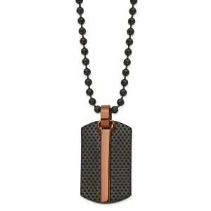 Stainless Steel Polished & Textured Black and Brown IP Dog Tag Necklace