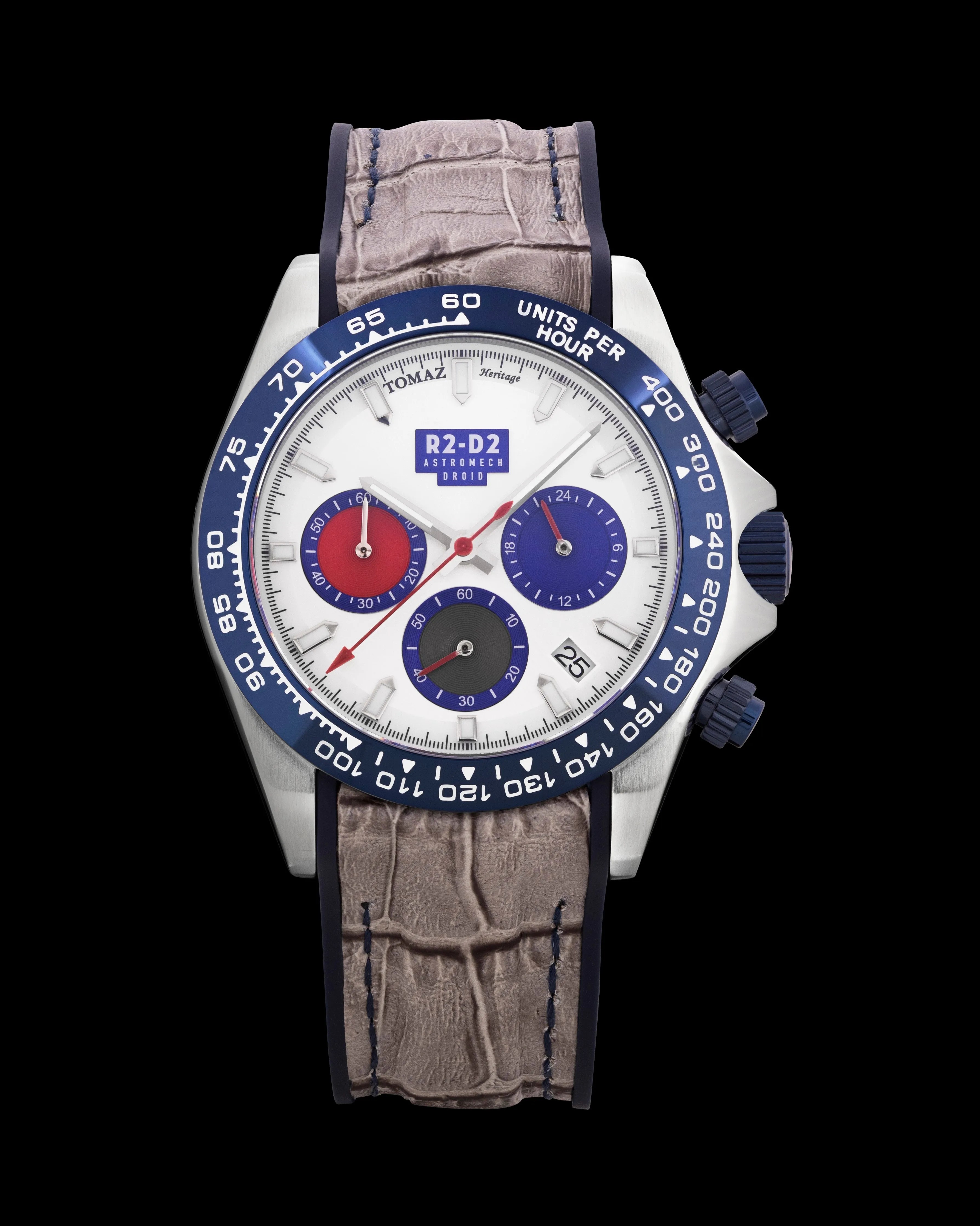 Star Wars R2-D2 GR02-C12D1 (Silver/Black/White) with Grey Rubber Leather Strap