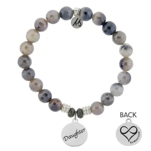 Storm Agate Stone Bracelet with Daughter Sterling Silver Charm