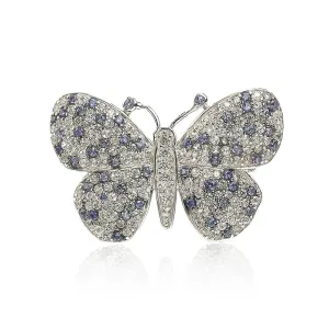 Suzy Levian Sterling Silver Sapphire & Diamond Accent Butterfly Pendant Brooch