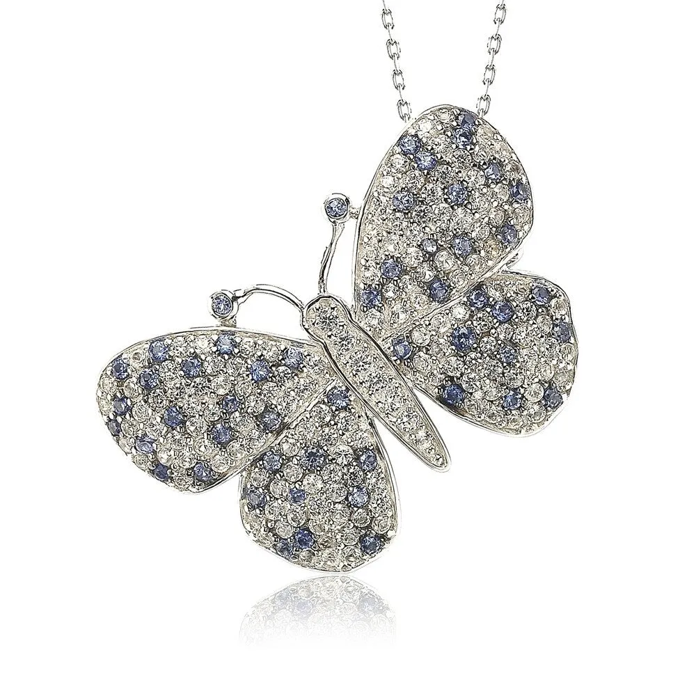 Suzy Levian Sterling Silver Sapphire & Diamond Accent Butterfly Pendant Brooch