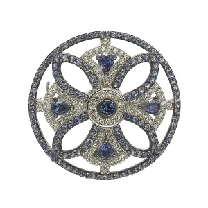 Suzy Levian Sterling Silver Sapphire & Diamond Accent Circle Medieval Brooch
