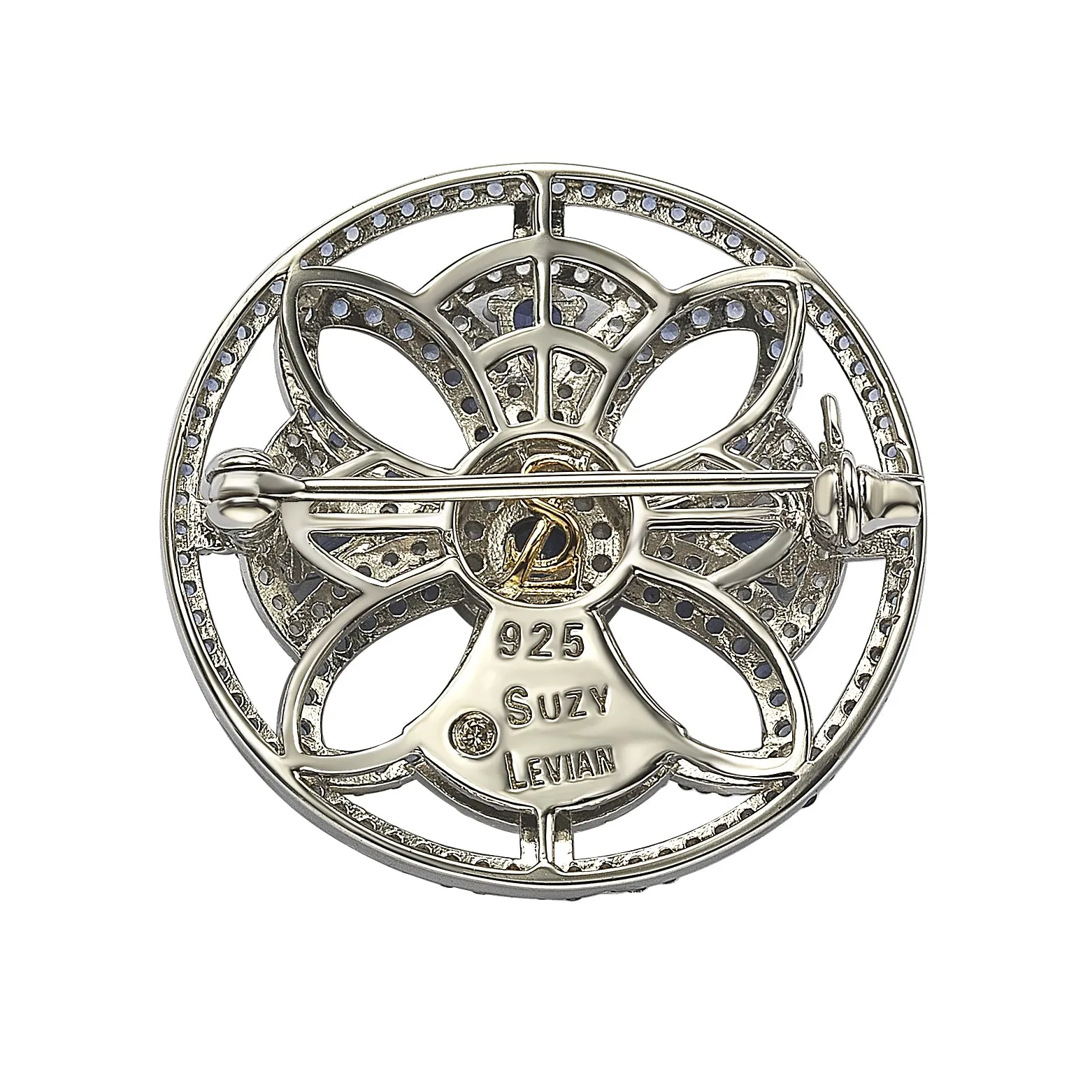 Suzy Levian Sterling Silver Sapphire & Diamond Accent Circle Medieval Brooch