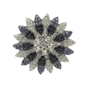 Suzy Levian Sterling Silver Sapphire & Diamond Accent Flower Brooch