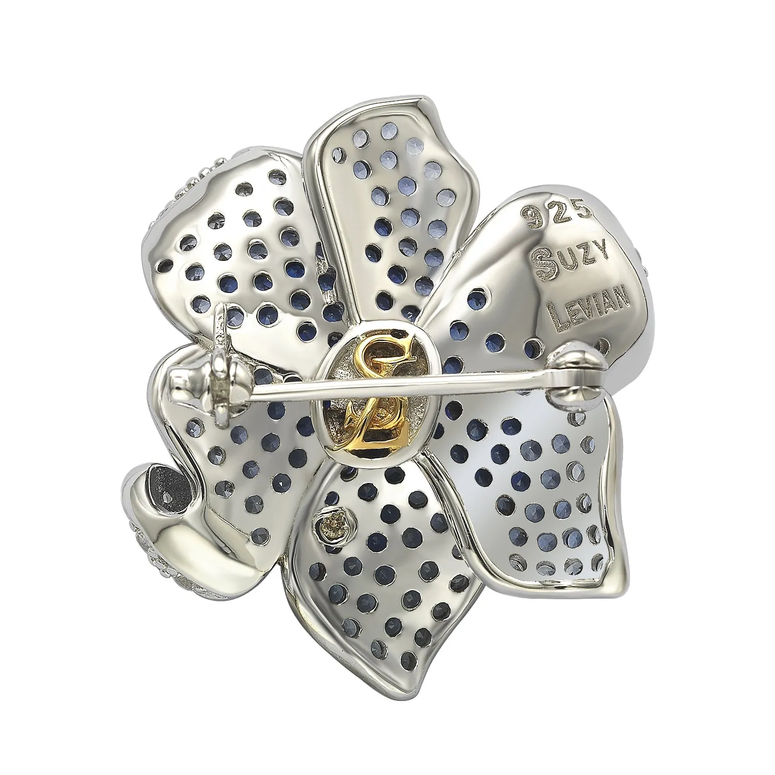 Suzy Levian Sterling Silver Sapphire & Diamond Accent Flower Petal Brooch