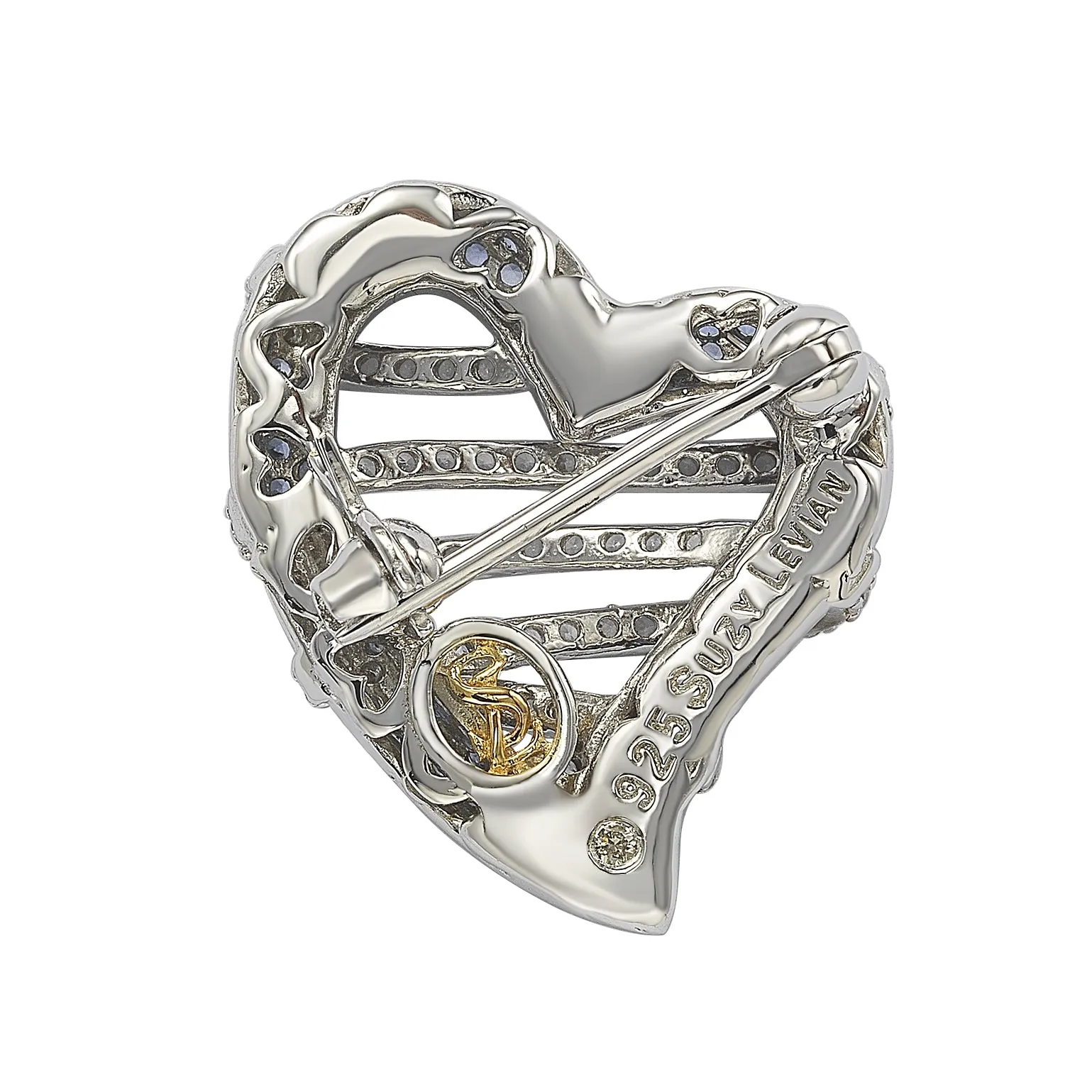 Suzy Levian Sterling Silver Sapphire & Diamond Accent Wrapped Heart Brooch