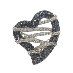 Suzy Levian Sterling Silver Sapphire & Diamond Accent Wrapped Heart Brooch