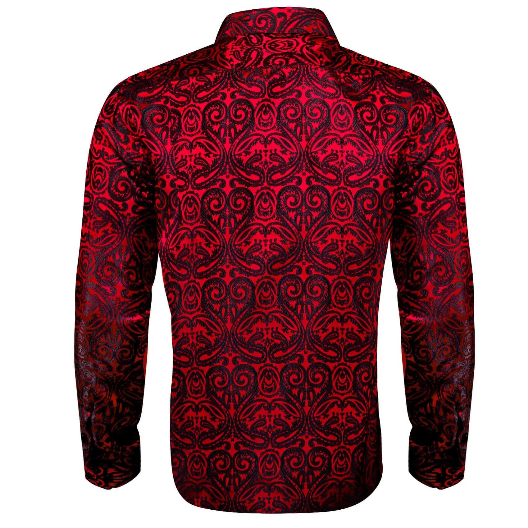 Ties2you Button Down Shirt Red Black Woven Paisley Silk Men's Shirt Classic