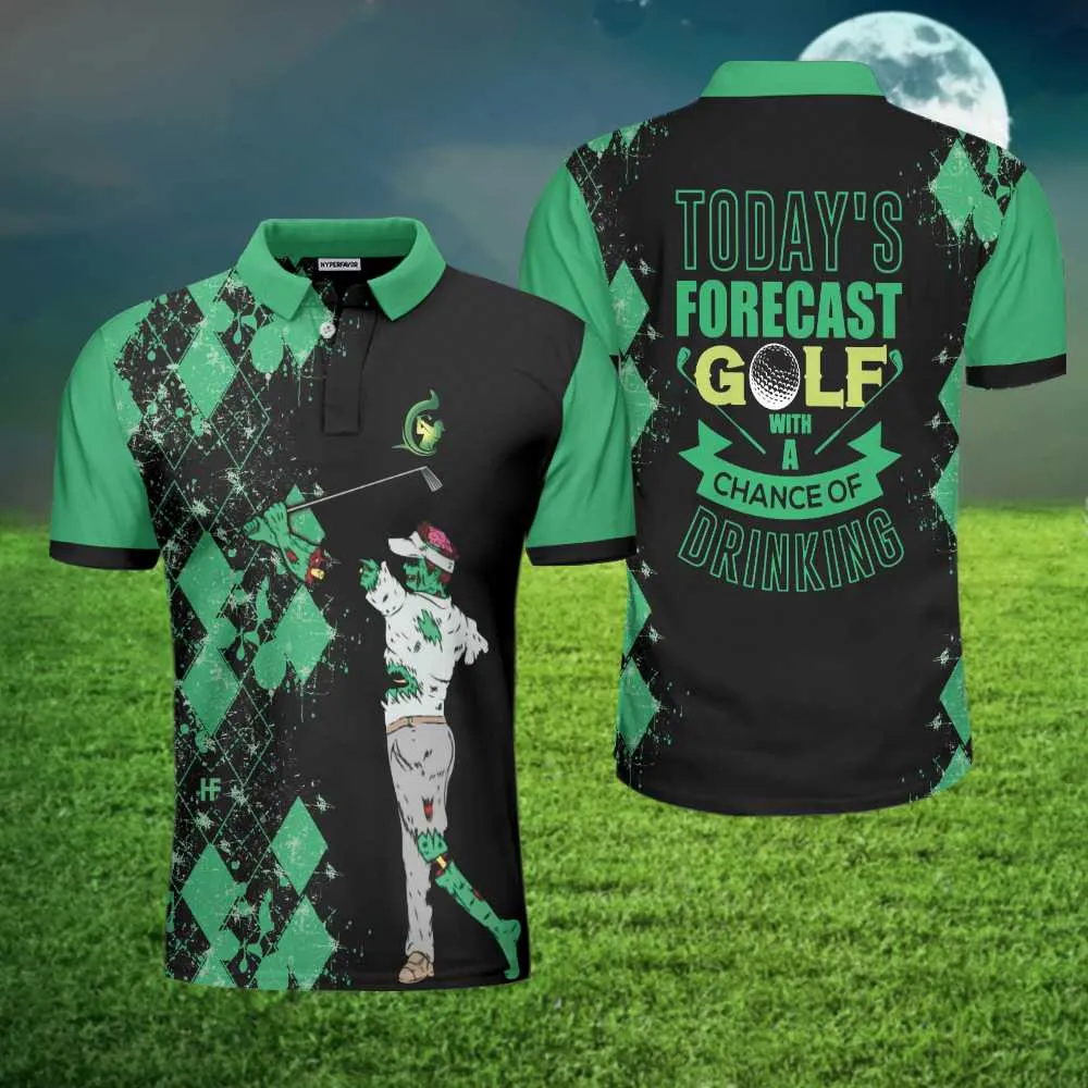 Today'S Forecast For Zombie Golfer Golf Polo Shirt, Smart Golf Shirt For Men Coolspod