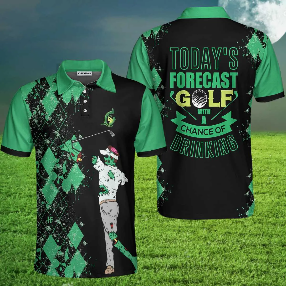 Today'S Forecast For Zombie Golfer Golf Polo Shirt, Smart Golf Shirt For Men Coolspod