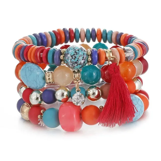 Vintage Crystal Bead Bracelets with Natural Stone Charms