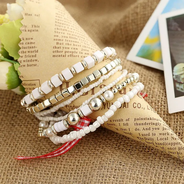 Vintage Crystal Bead Bracelets with Natural Stone Charms