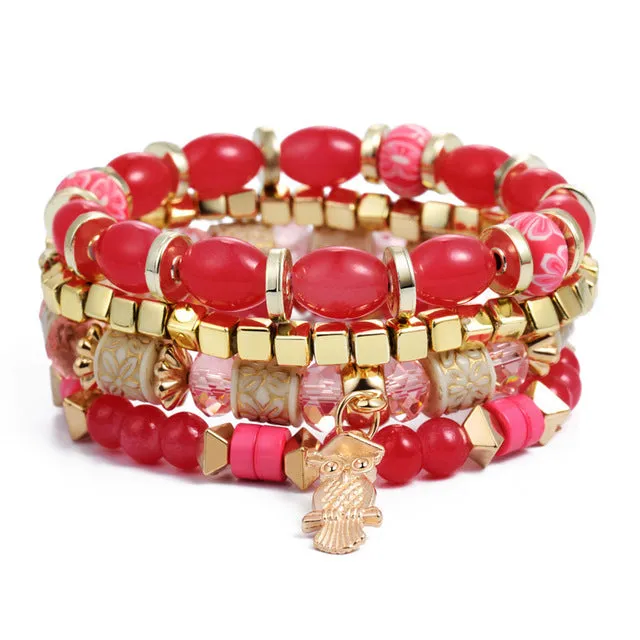 Vintage Crystal Bead Bracelets with Natural Stone Charms
