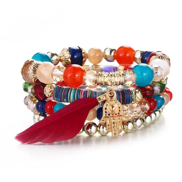 Vintage Crystal Bead Bracelets with Natural Stone Charms