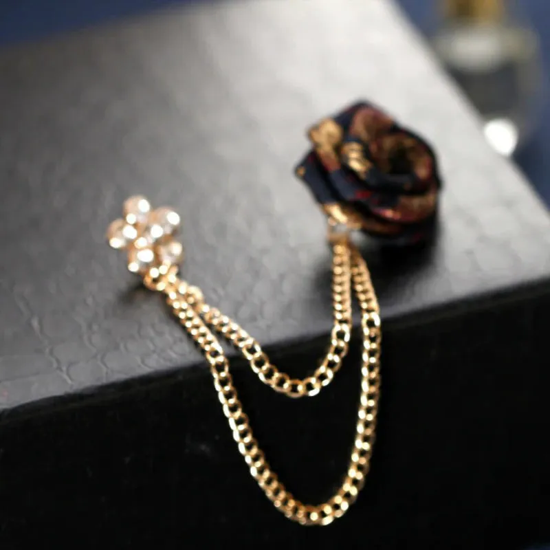 Vintage Rose Flower Chain Tassel Collar Brooch Pins