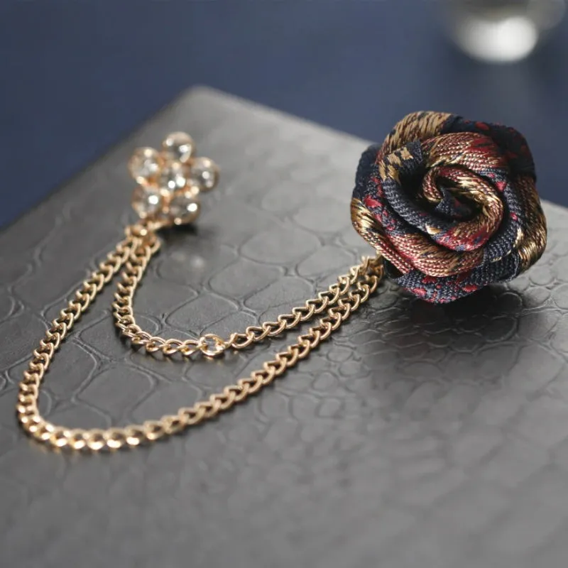 Vintage Rose Flower Chain Tassel Collar Brooch Pins