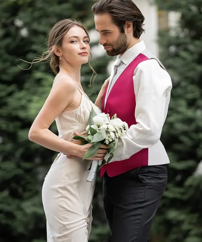 Vittorio Farina Men's Satin Vest, Necktie, Bow Tie and Pocket Square Set (White Back)