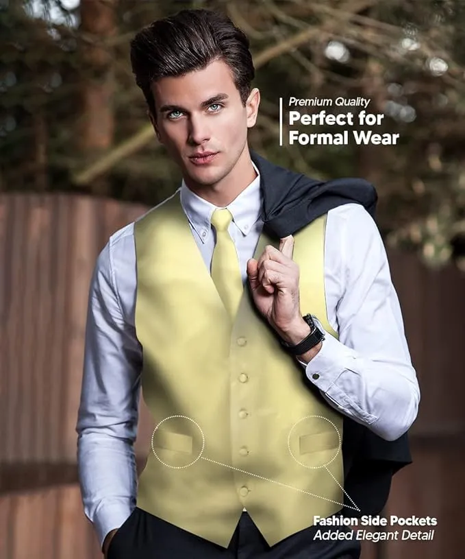 Vittorio Farina Men's Satin Vest, Necktie, Bow Tie and Pocket Square Set (White Back)