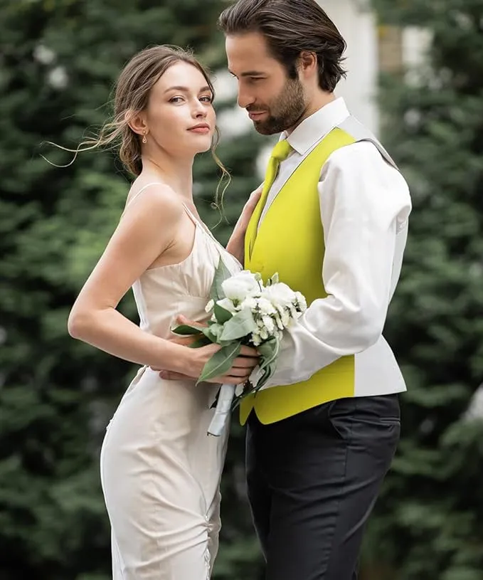 Vittorio Farina Men's Satin Vest, Necktie, Bow Tie and Pocket Square Set (White Back)