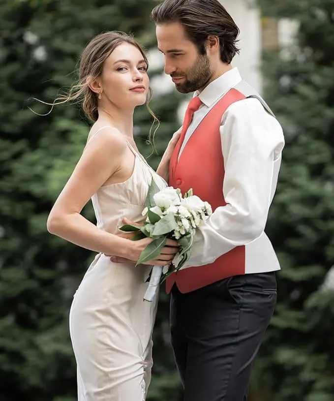 Vittorio Farina Men's Satin Vest, Necktie, Bow Tie and Pocket Square Set (White Back)