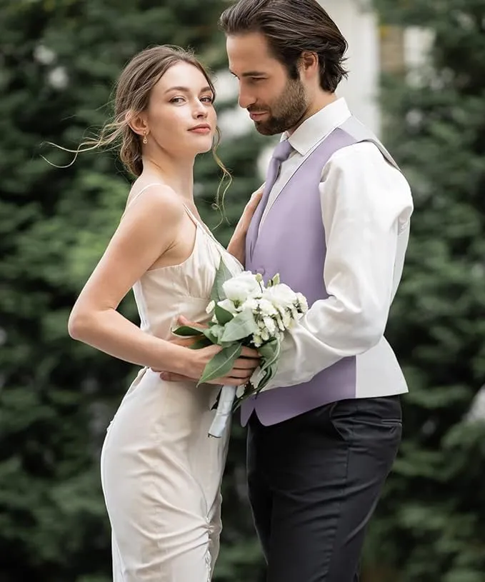 Vittorio Farina Men's Satin Vest, Necktie, Bow Tie and Pocket Square Set (White Back)