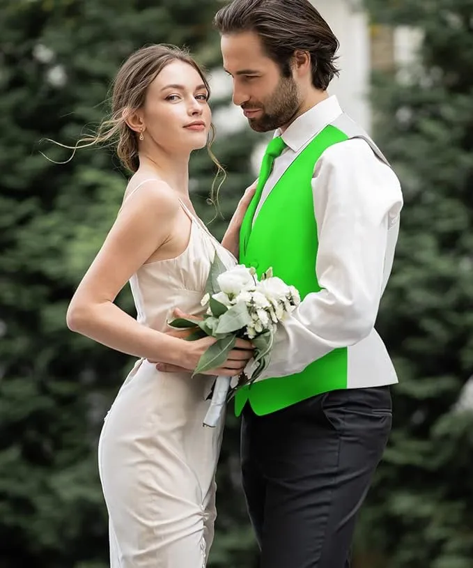 Vittorio Farina Men's Satin Vest, Necktie, Bow Tie and Pocket Square Set (White Back)