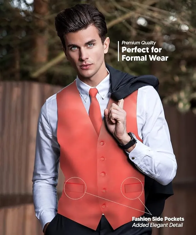 Vittorio Farina Men's Satin Vest, Necktie, Bow Tie and Pocket Square Set (White Back)