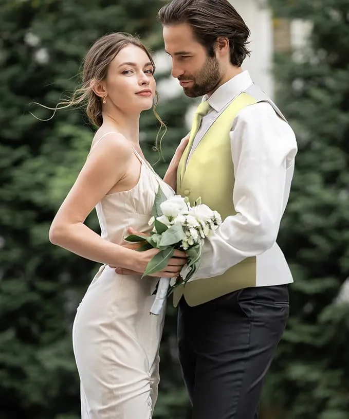 Vittorio Farina Men's Satin Vest, Necktie, Bow Tie and Pocket Square Set (White Back)