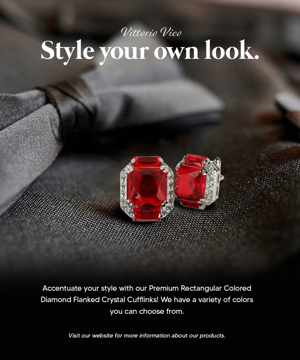 Vittorio Vico Large Rectangular Diamond Flanked Colorstone Crystal Cufflinks: CL 74XX Series