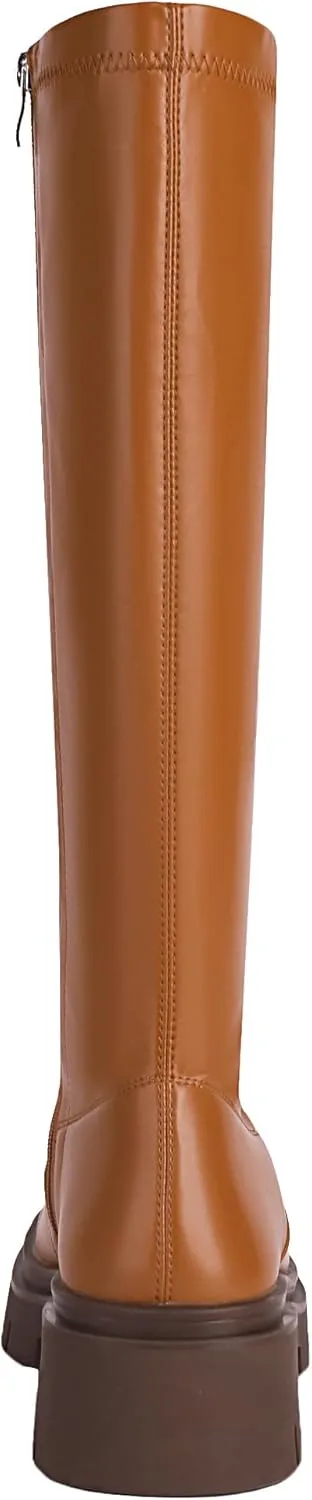 vivianly Women's Fashion Knee High Boots Chunky Block Heel Square Toe Zipper Long Boot