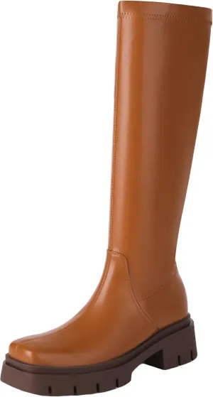 vivianly Women's Fashion Knee High Boots Chunky Block Heel Square Toe Zipper Long Boot