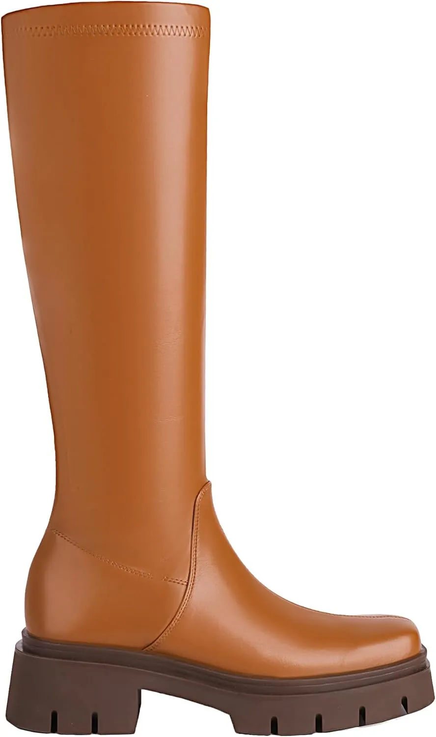 vivianly Women's Fashion Knee High Boots Chunky Block Heel Square Toe Zipper Long Boot