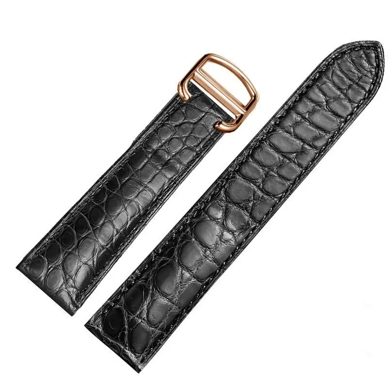 WATCHESMATE Black Leather Strap for Cartier Tank Collection Watches