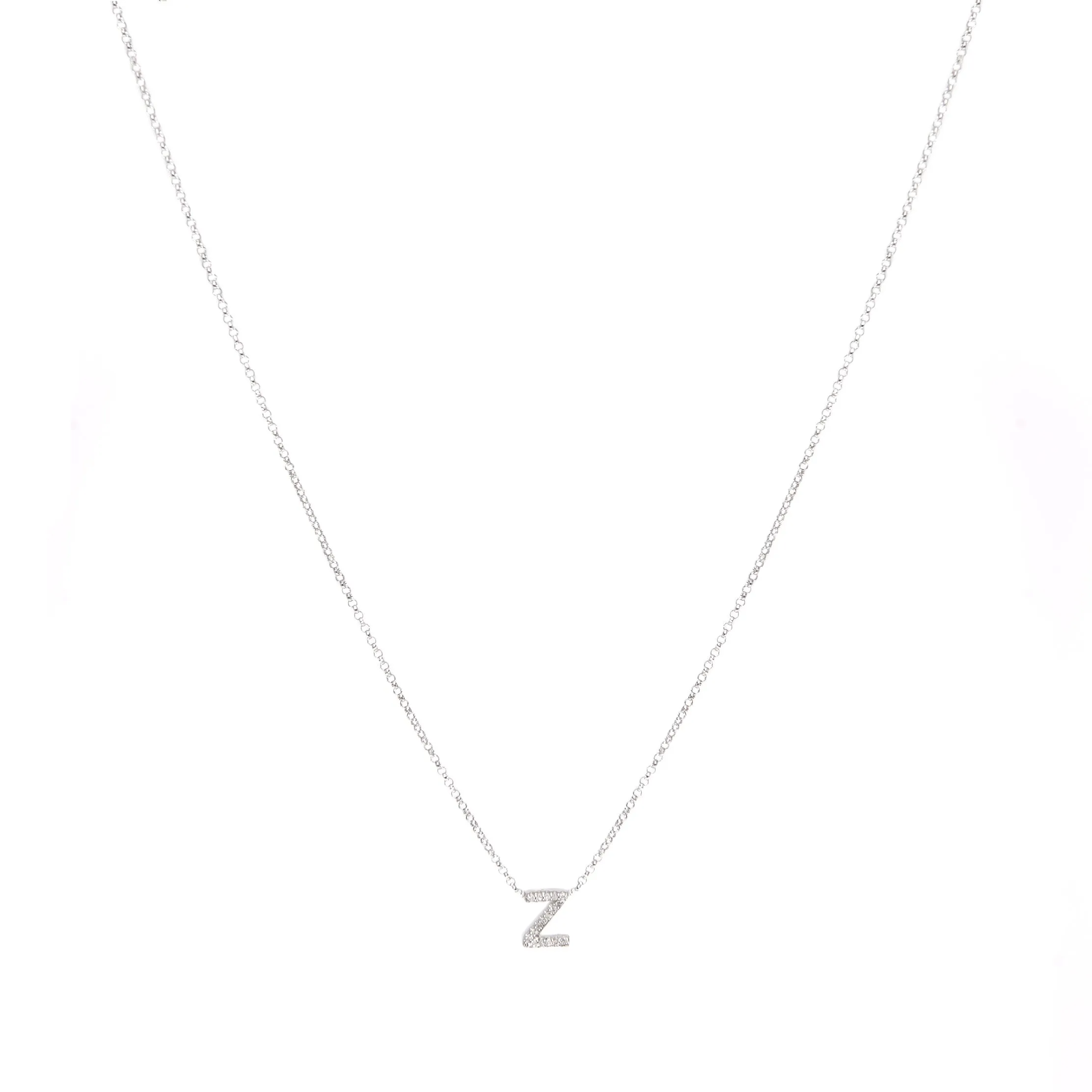 White Gold Single Diamond Initial Necklace