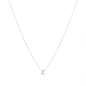 White Gold Single Diamond Initial Necklace