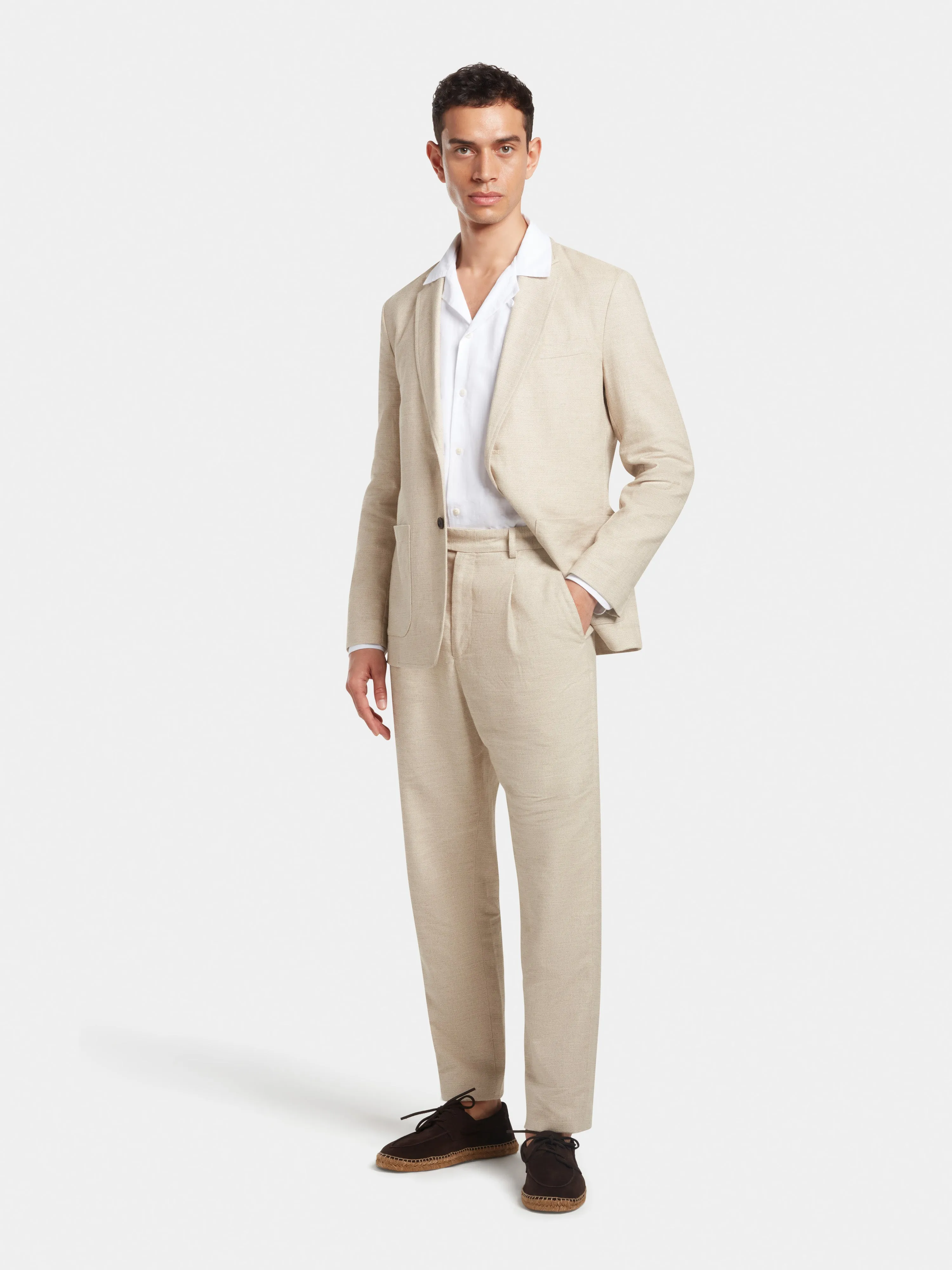 White Self Stripe Long Sleeve Cuban Shirt