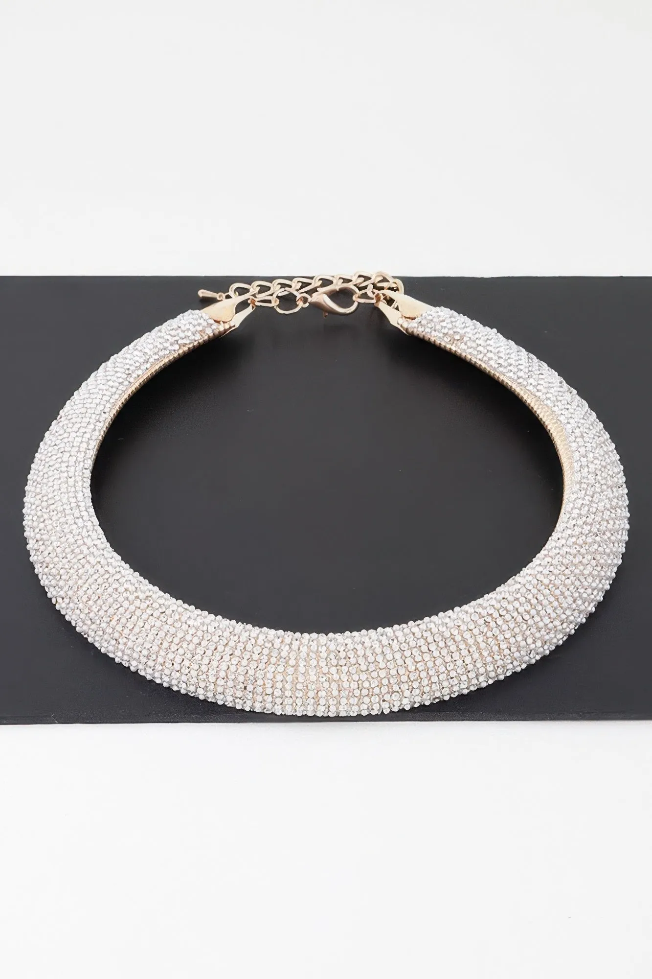 Wide Bejeweled Statement Necklace