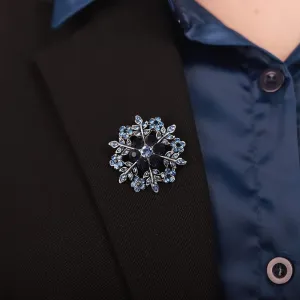 Winter Snowflake Style Brooch with Blue Crystal Rhinestones Bling Jewelry for Women Men Unisex Party Brooches