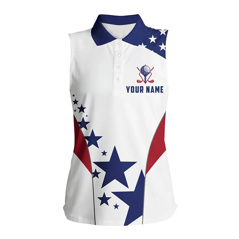 Women Golf Polo Shirts American Flag Custom Patriotic Red, White, And Blue Golf Tops For Ladies