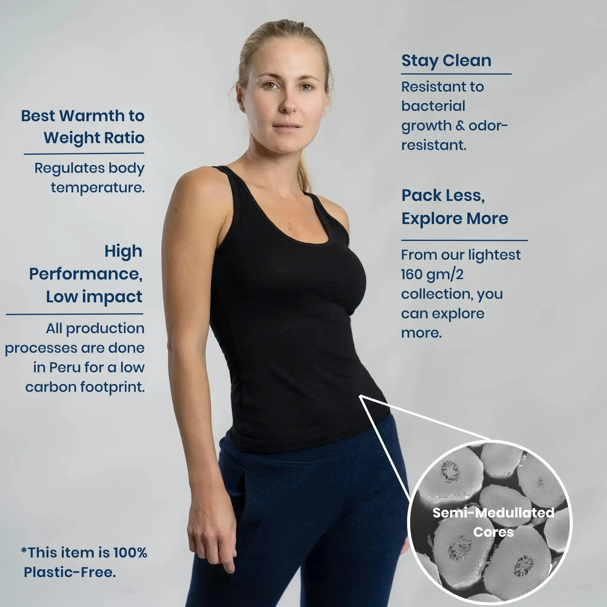 Women's Alpaca Wool Tank Top: 160 Ultralight