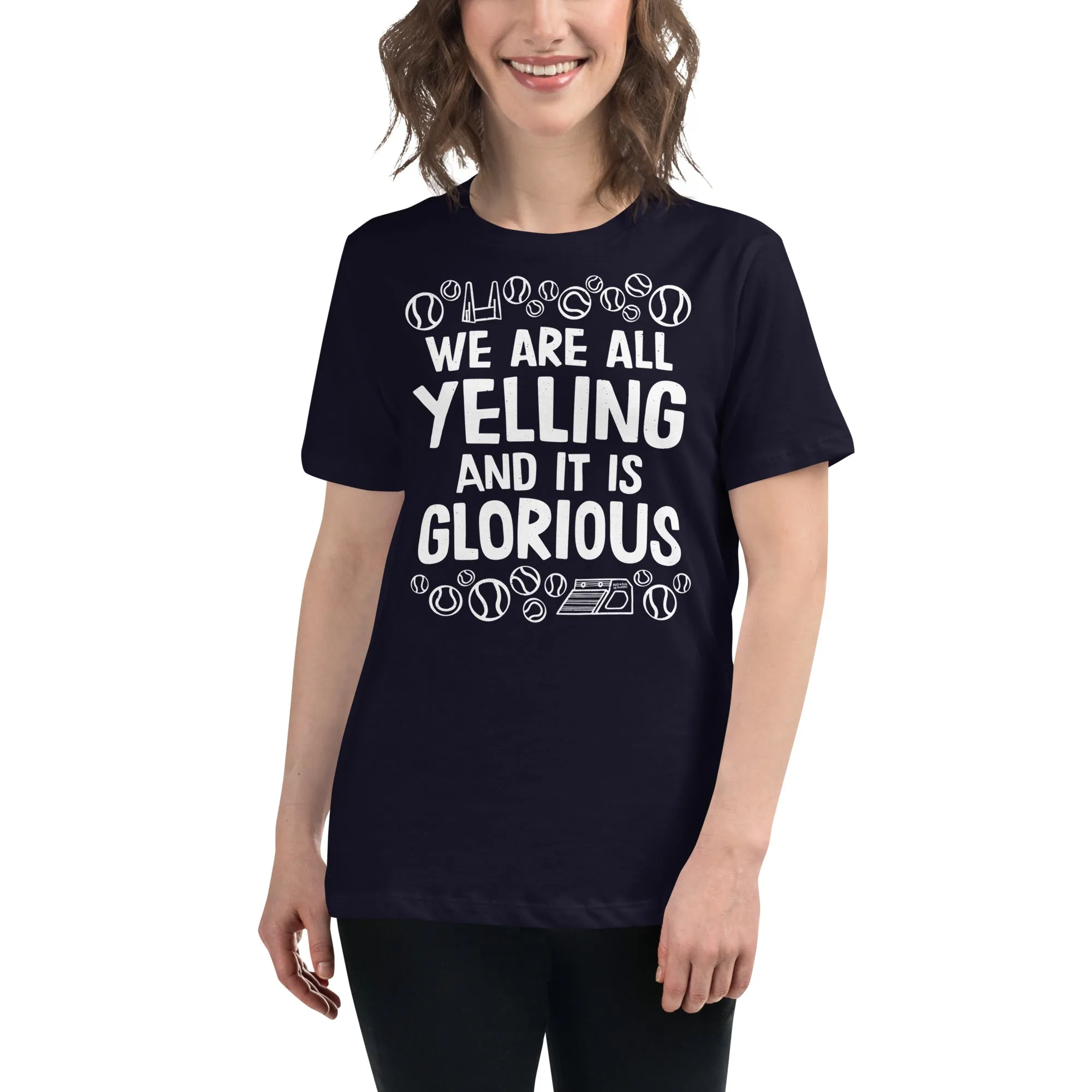 women's relaxed fit t-shirt: flyball = yelling