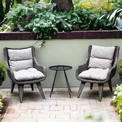 Wooden Twist Hoary Rattan Armrest Sofa Chairs With 1 Table for Outdoor Furniture Stylish Patio Conversation Set