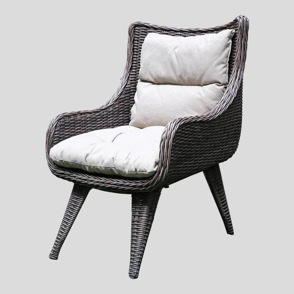 Wooden Twist Hoary Rattan Armrest Sofa Chairs With 1 Table for Outdoor Furniture Stylish Patio Conversation Set
