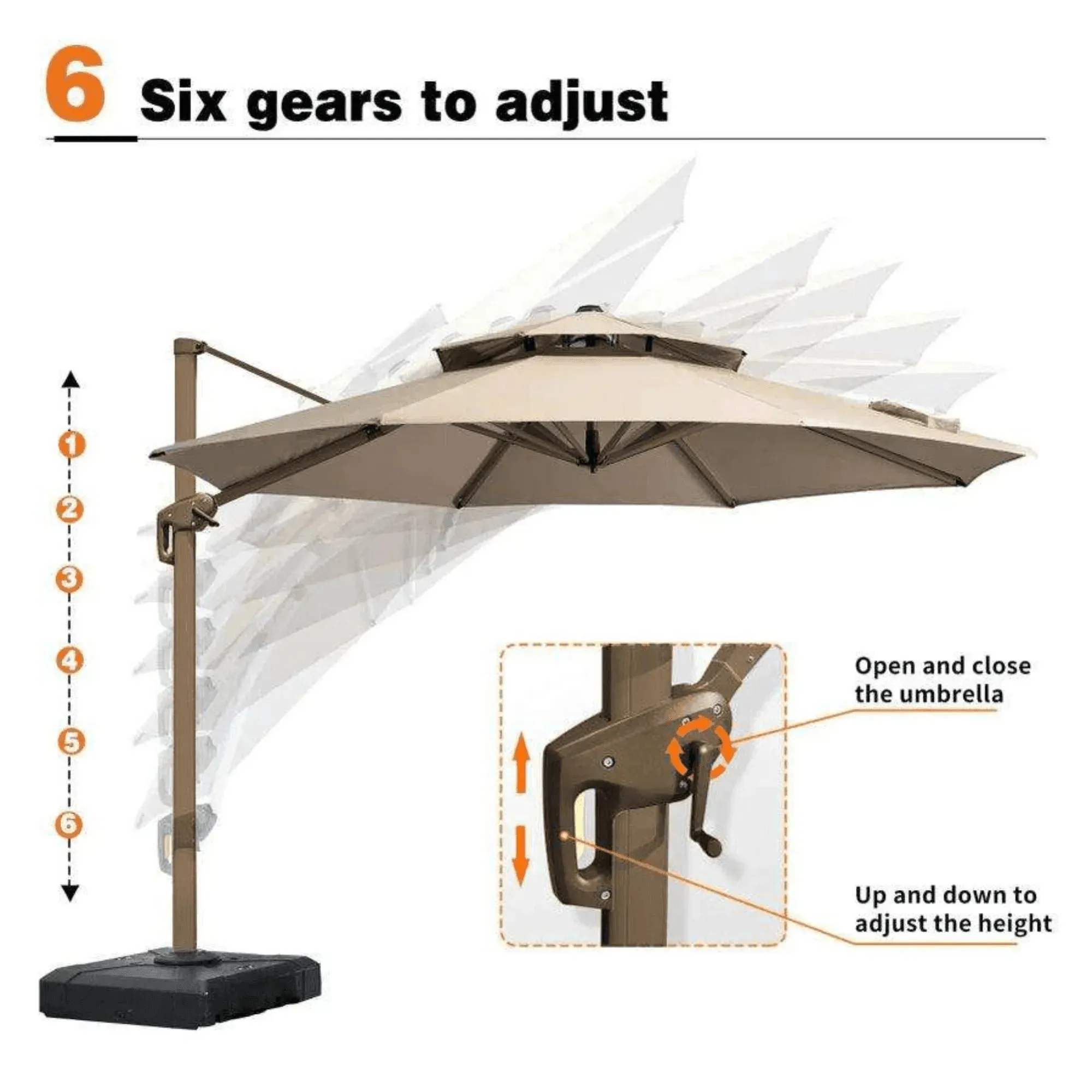 Wooden Twist Sunshade Aluminium Garden Water Base Round Umbrella with Rotating Handle Stylish Outdoor and UV-Resistant Canopy