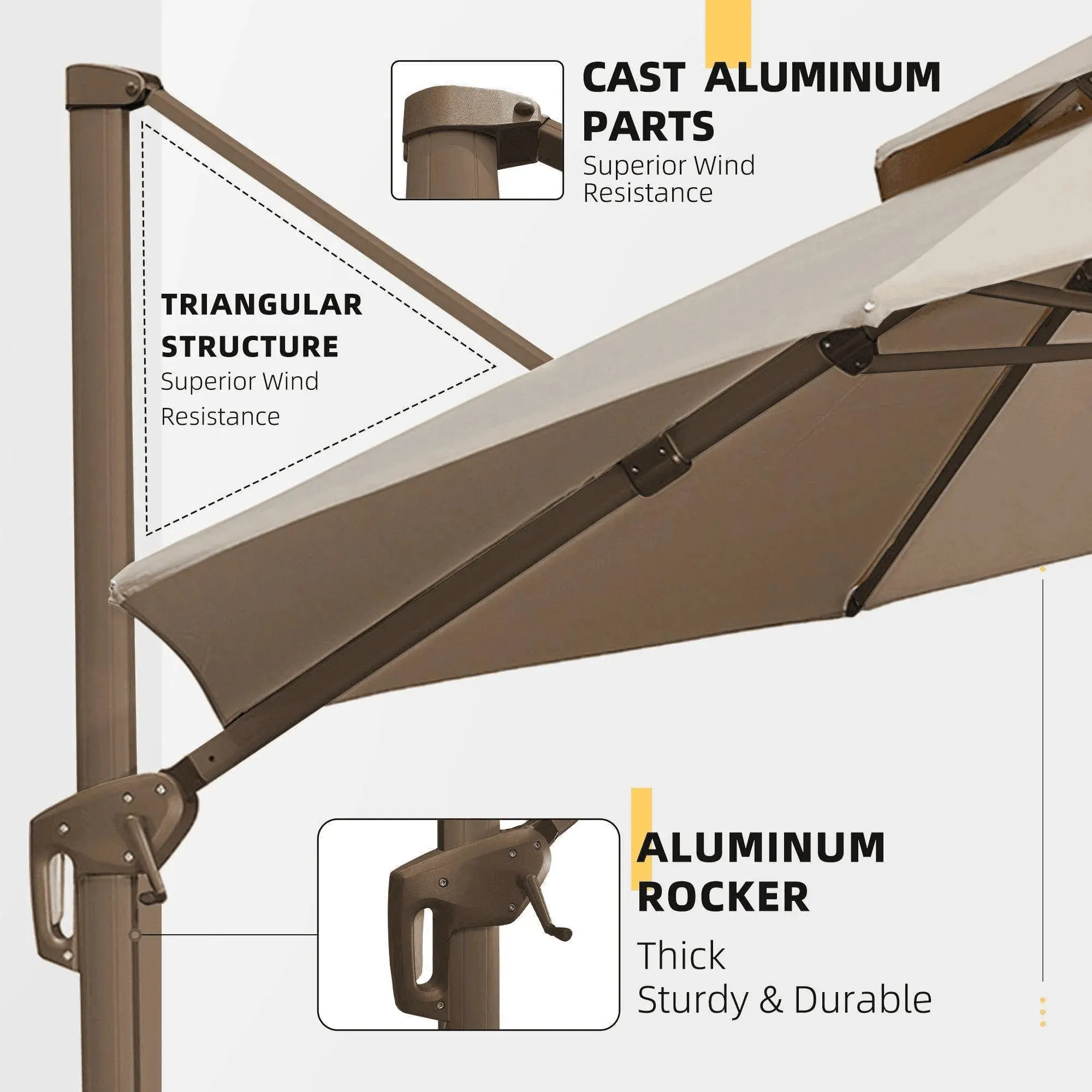 Wooden Twist Sunshade Aluminium Garden Water Base Round Umbrella with Rotating Handle Stylish Outdoor and UV-Resistant Canopy
