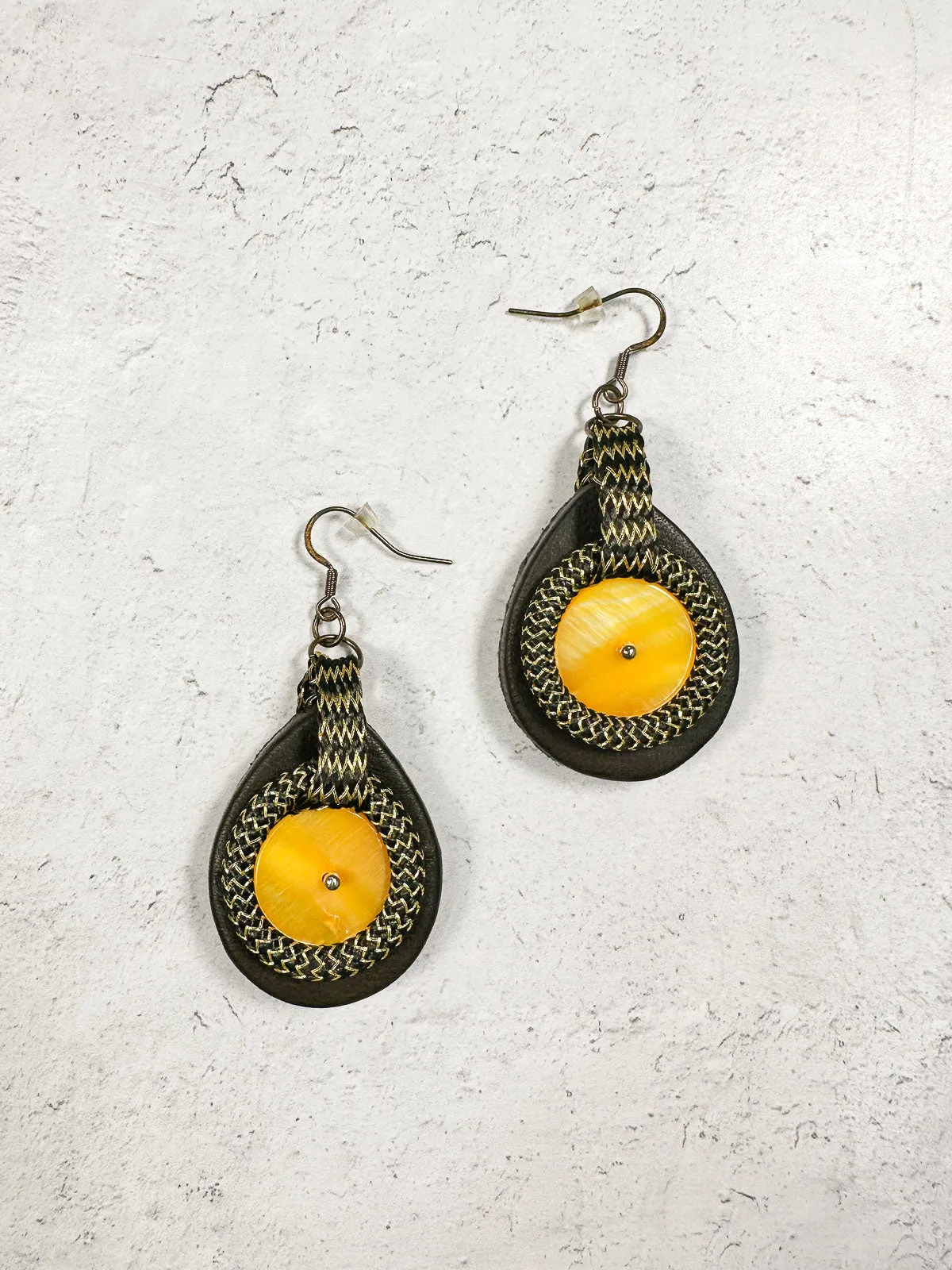 Woven Accent Pendant Necklace  & Earrings Set, Brown/Mustard